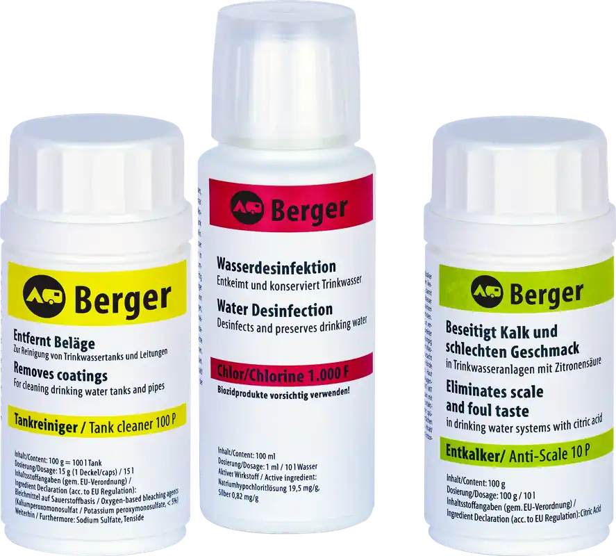 Billig Berger Tankbox 100 Set (Tankreiniger, Wasserdesinfektion & Entkalker)
