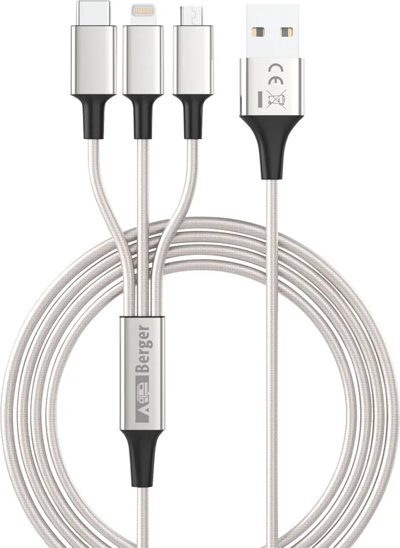 Berger 3-in-1 USB-Ladekabel zu Micro-USB / Lightning / USB-C 1,2 m Knallerangebot