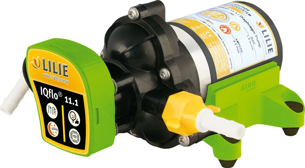 Heißes Angebot Lilie IQflo 11.1 Wasserdruckpumpe inkl. 2 Aufschraubtüllen 10 mm 12V 2,4 bar 11 l/min