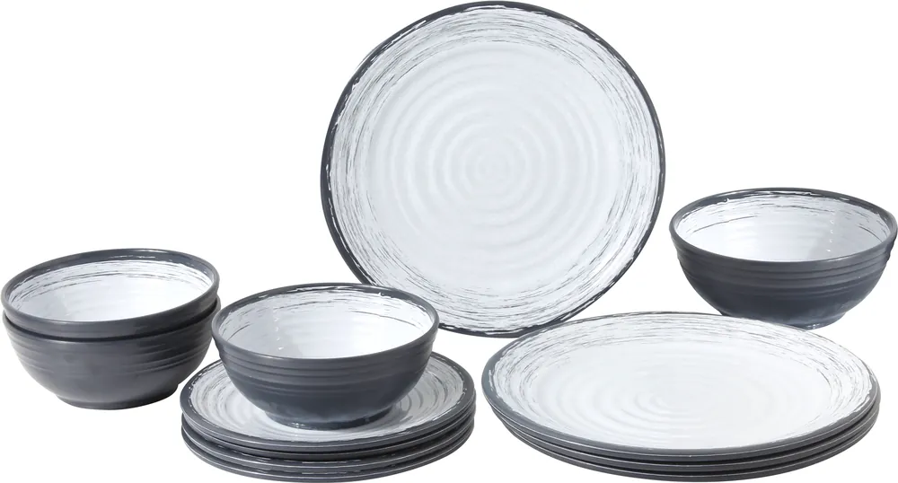 Top-Angebot Brunner Midday Geschirrset Melamin Mineral 12-teilig Porzellan-Touch Antirutsch BPA-frei