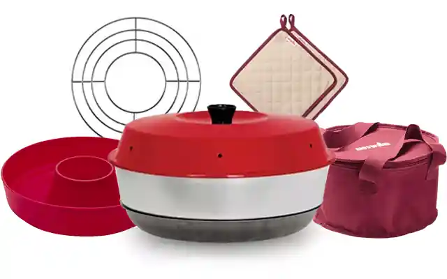 Omnia Campingbackofen Set 5-teilig inkl. Silikonbackform, Aufbackgitter, Transporttasche & Topflappen Markenware