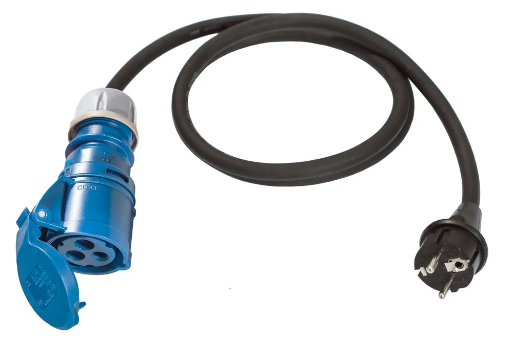 Ausverkauf CEE Adapter 3-polig Schutzkontaktstecker 1,5 m mit Klappdeckel am CEE Stecker