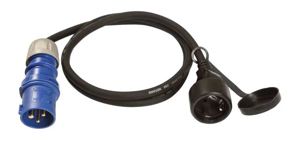 Wochenendangebot CEE Adapter 3-polig Schutzkontaktstecker 1,5 m mit Spritzwasserschutz an der Schutzkontakt Steckdose