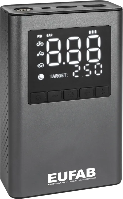 Eufab batteriebetriebener Mini Kompressor mit integrierter Powerbank 800 mAh Direkt Vom Hersteller