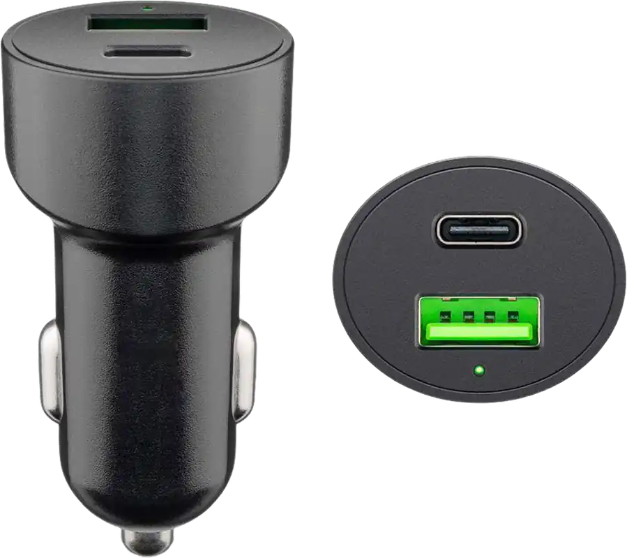 Sonderangebot Goobay KFZ USB 2 Port 48W USB-C PD + QC3.0 sw PL Dual-USB Auto Schnellladegerät USB-C
