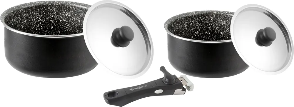 Top-Angebot Brunner Pirate Pot Topfset 5-teilig Stone Rock Antihaftbeschichtung und abnehmbarer Griff