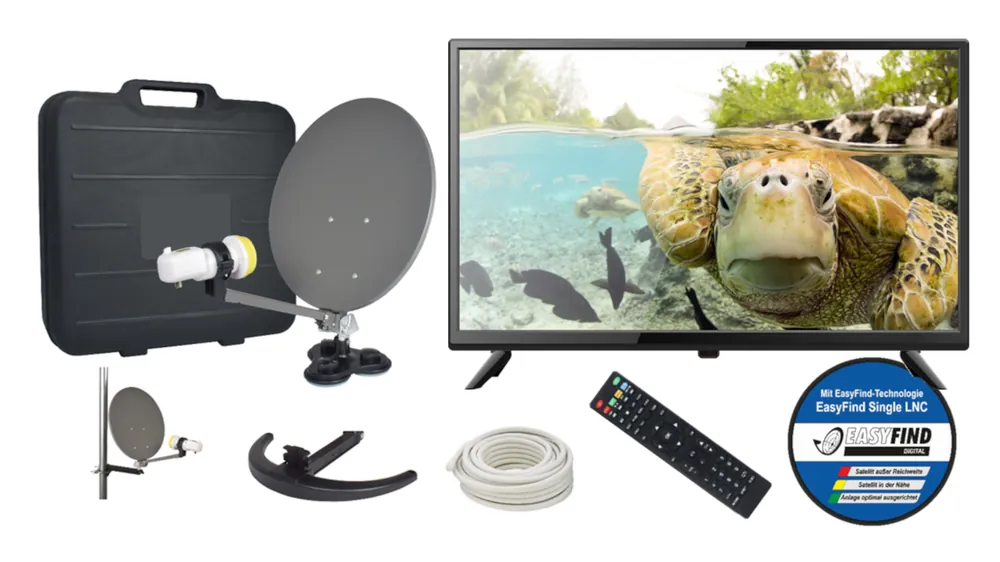 Highlight Travel TV Camping Set EasyFind Sat-Antenne mit 24" Fernseher