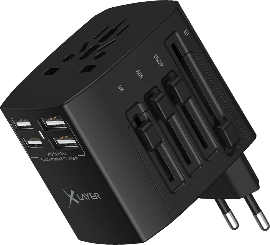 Geprüft XLayer Internationaler Reisestecker weltweit schwarz