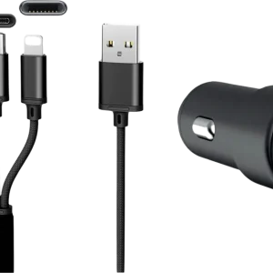 Garantierte Lieferung IWH Dual 3 in 1 USB Ladegerät für Autos 3 Anschlüsse 1,2 Meter