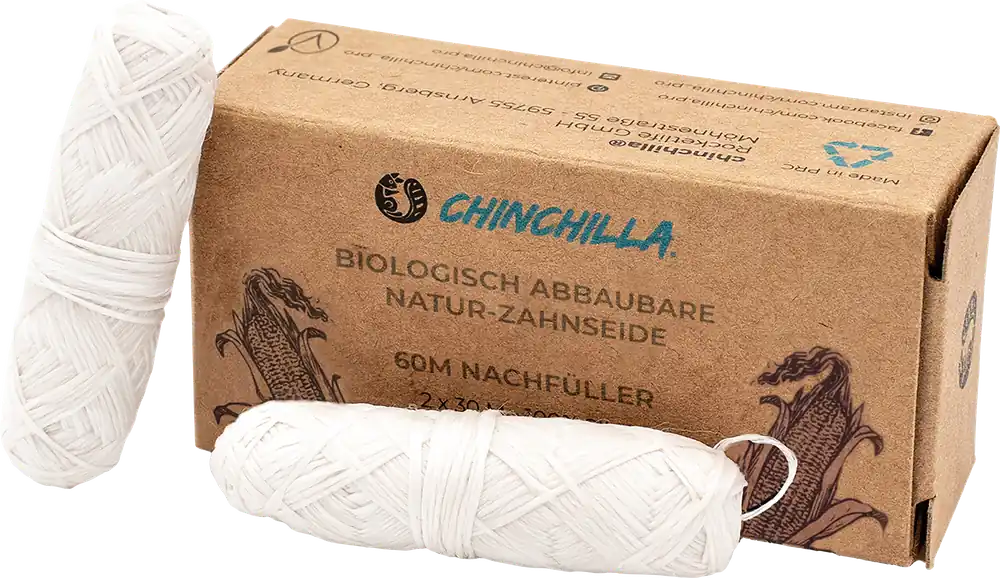 Chinchilla Vegane Zahnseide Nachfüller plastikfrei 2 x 30 Meter Markenware