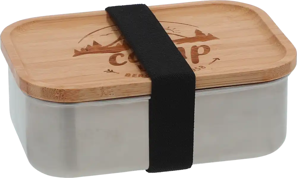 Sofort Bestellen Camplife Edelstahldose mit Bambusdeckel und Gummiband
