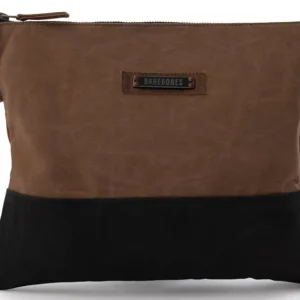 Jetzt Bestellen Barebones Reißverschlusstasche aus gewachstem Baumwollcanvas und Leder khaki