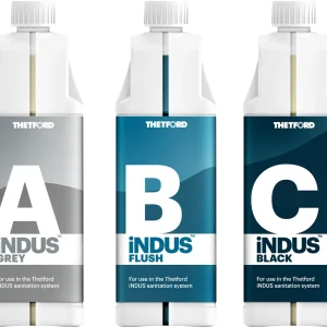 Schnäppchen Thetford Sanitärzusatz Set 3teilig mit Indus Grey / Flush/ Black vollautomatisches Dosiermodul 3 x 1 Liter