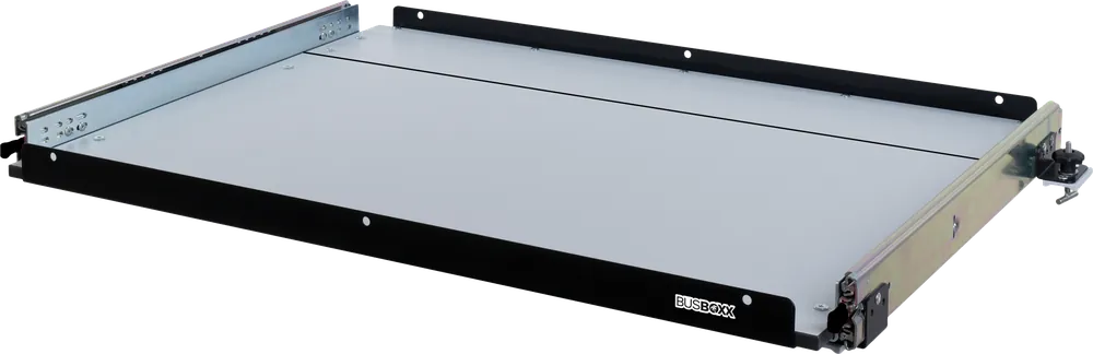 Sofort Bestellen BusBoxx heckBOXX flex 750 bis 950 mm VW T5 / T6 / T6.1 Multivan / Beach Heckauszugs-Modul geteilt