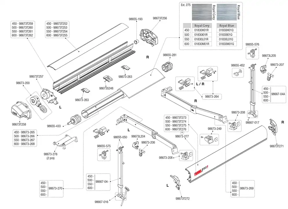 Fiamma Innere Halterung für Markise F80L 450 - 600 - Fiamma Ersatzteilnummer 98673-264 Beliebt