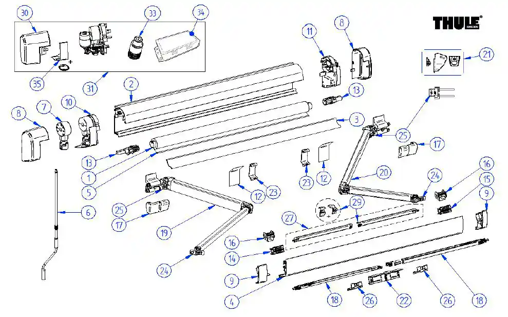 Thule Walze / Tuchrolle für Markise Tristor 2 / 4200 / Omnistor 4900 / 5200 2,6 Meter - Thule Ersatzteilnummer 1500602658 Schneller Versand