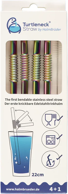 Turtleneck Straw Biegsamer Trinkhalm aus Edelstahl 4 Stück / 22 cm inklusive Reinigungsbürste Preiswert