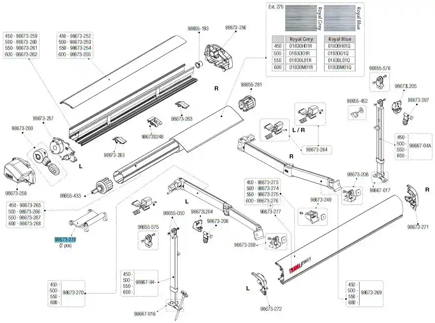 Fiamma Rollenunterstützung für Markise F80L 450 - 600 - Fiamma Ersatzteilnummer 98673-278 Markenprodukt