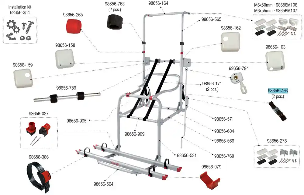 Billig Fiamma Sicherheitshaltegurt 2 Stück passend für Carry Bike Lift 77 / Lift 77 E-Bike - Fiamma Ersatzteilnummer 98656-776
