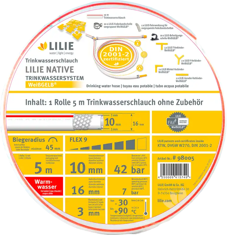 Lilie native Trinkwasserschläuche Geprüft