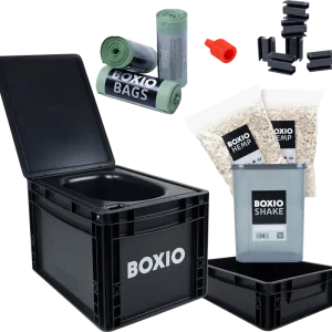 Preisknaller Boxio Toilet Max Plus Trenntoilette Komplettset bestehend aus Toilet / Solo-Up / Plug / 2 x Hanfstreu / 3 x Bags / Shake / 6 x Clips