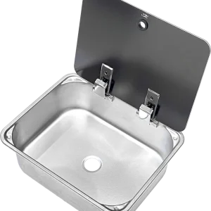 Can Edelstahlspüle C-LR1375-GR rechteckig mit Glasdeckel 375 x 325 x 125 mm Schnäppchen