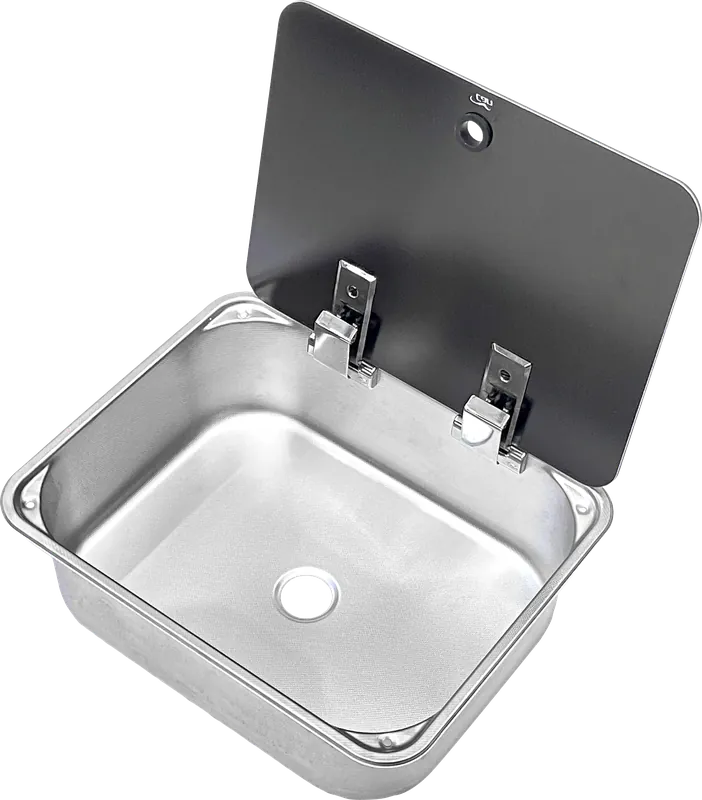Can Edelstahlspüle C-LR1375-GR rechteckig mit Glasdeckel 375 x 325 x 125 mm Schnäppchen