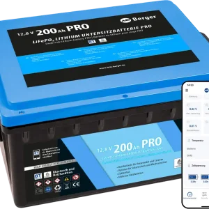 Super-Preis Berger LiFePO4 Lithium Untersitz Batterie Pro 200 Ah 12 V mit Bluetooth & Heizung