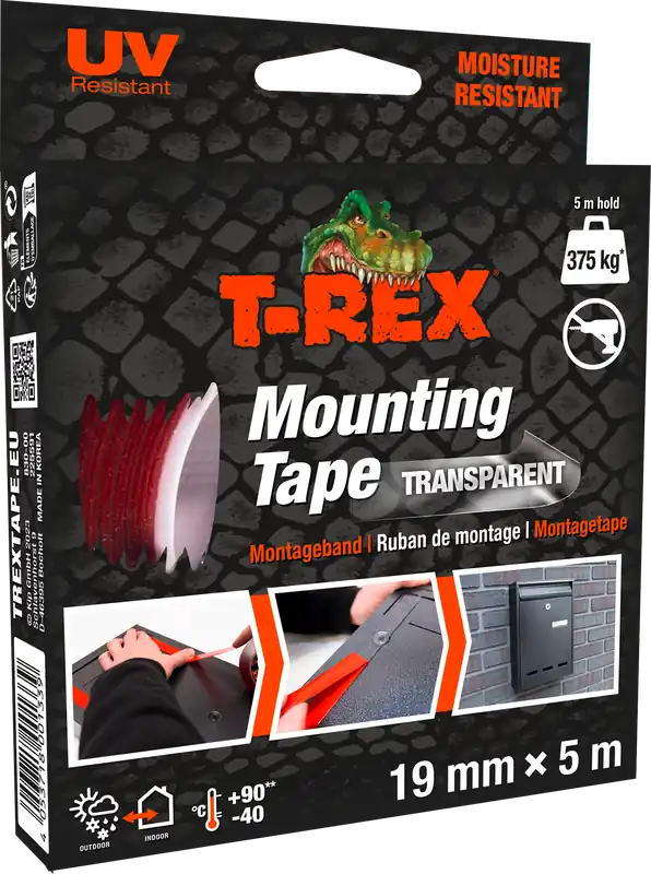 Preisknaller T-Rex Mounting Tape für dauerhafte Anwendungen ohne Bohren oder Schrauben 5 Meter transparent