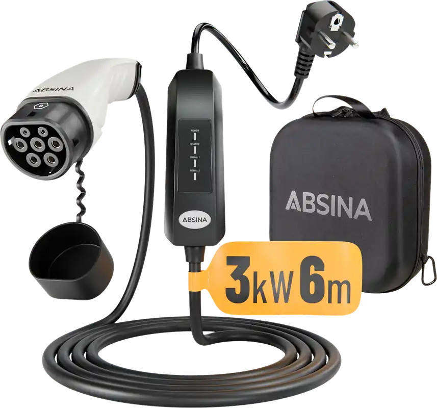 Absina Mobile Ladestation Typ 2 zum Laden an Haushaltssteckdosen für Elektroautos 3 kW / 13 A / 6 Meter Meistverkauft