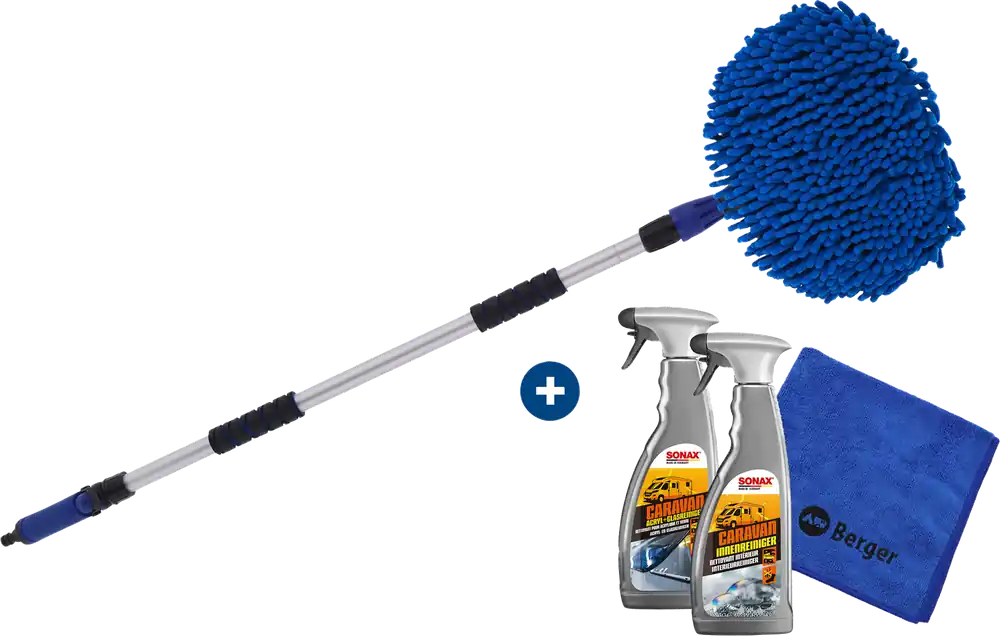 Berger Waschbürsten Set 4-teilig inkl. Mikrofasertuch, Sonax Innenreiniger & Sonax Acryl- und Glasreiniger Schneller Versand