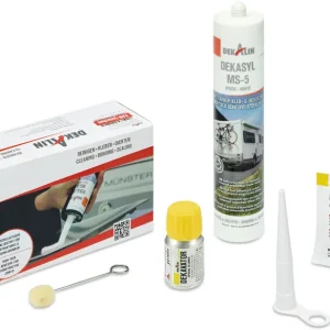 Neuheit Dekalin Klebeset für Sat-Anlagen und Solarmodule (Dekasyl MS-5, Dekavator, Reinigungstuch-Set & Wollfilz-Applikator)