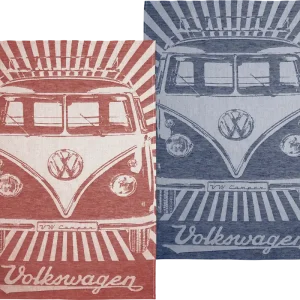 VW Collection T1 Bulli Geschirrtuch 2er Set Rot/Blau 70 x 50 cm Schneller Versand
