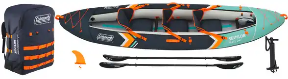 Nur Heute Coleman aufblasbares Kajak Kit Sevylor Maui 2+1 für 2 Erwachsene und 1 Kind inkl. 2 Paddel / wasserdichte Tasche / Getränkehalter / Luftpumpe
