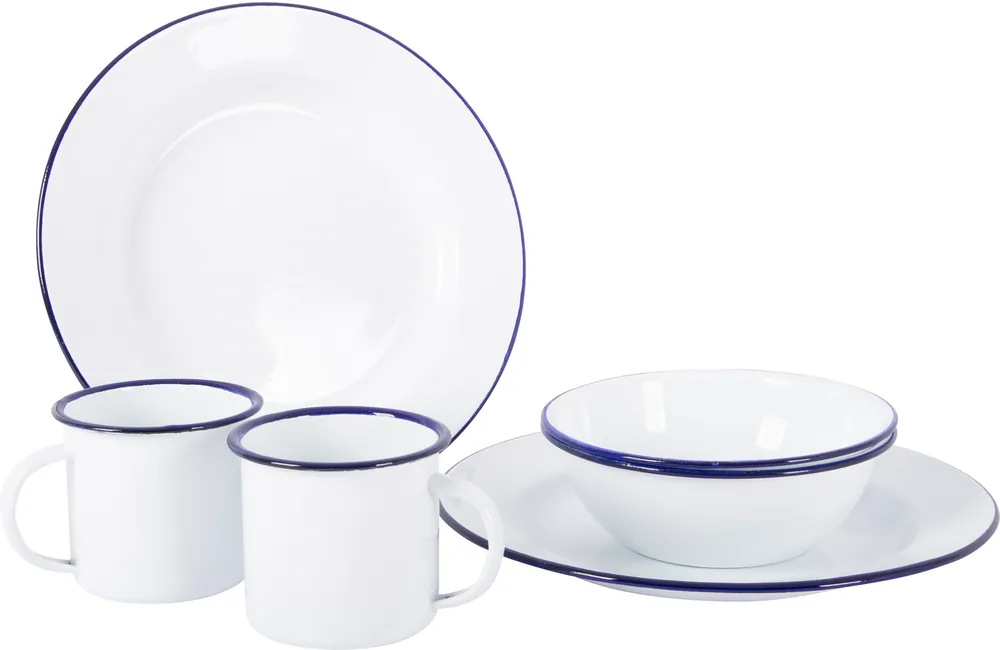 Knallerangebot Bo-Camp Essgeschirr Emaille 6-tlg. für 2 Personen weiß/blau