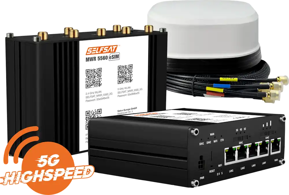 Neu SELFSAT MWR 5560 WLAN Router eSIM 5G Cat 20 bis 3,4 Gbps inklusive SATCO 5G Antenne