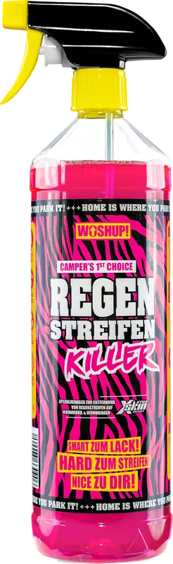 Ausverkauf WOSHUP! Regenstreifen Killer Spezialreiniger gegen Regenstreifen, Grünspan oder verfärbte Dichtungen 1 Liter
