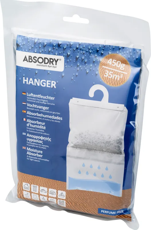 Absodry Classic Standard Hanger Raumentfeuchter 450 g für 35 m³ mit Einwegbeutel Nur Für Kurze Zeit