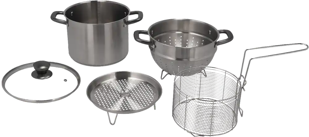 Berger Gravura Edelstahl Topfset 5-tlg. mit Sieb, Dämpfeinsatz und Frittierkorb Neu Im Sortiment