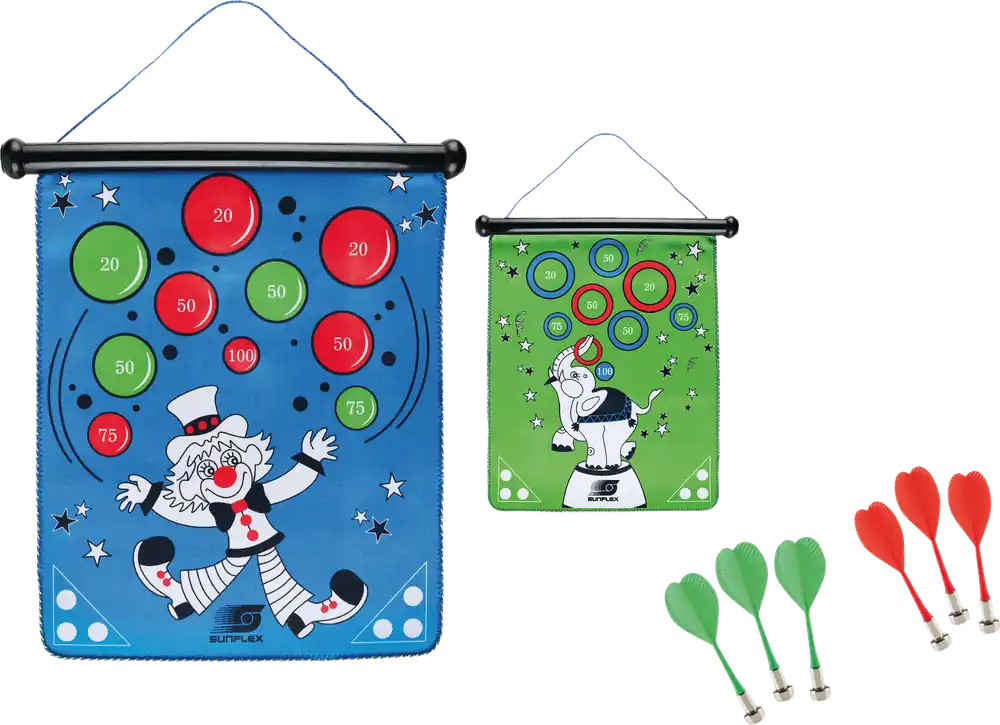 Nur Heute sunflex sport Circus magnetische Dartscheibe beidseitig bedruckt und 6 Pfeilen
