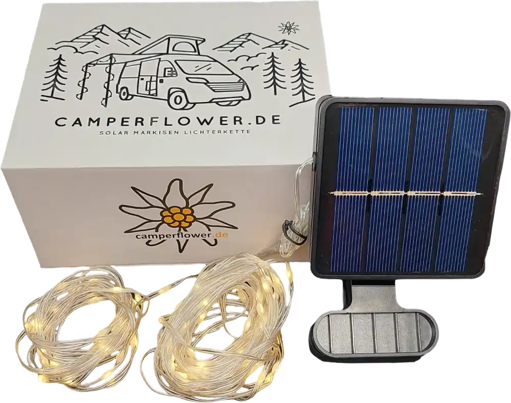 Camperflower Solar Markisen Lichterkette mit Akku 10 Meter Finale Aktion