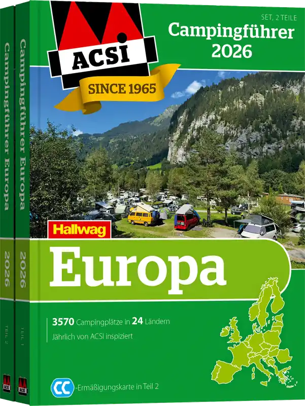 Preisknaller ACSI Campingführer Europa 2026 mit CampingCard Ermäßigungskarte