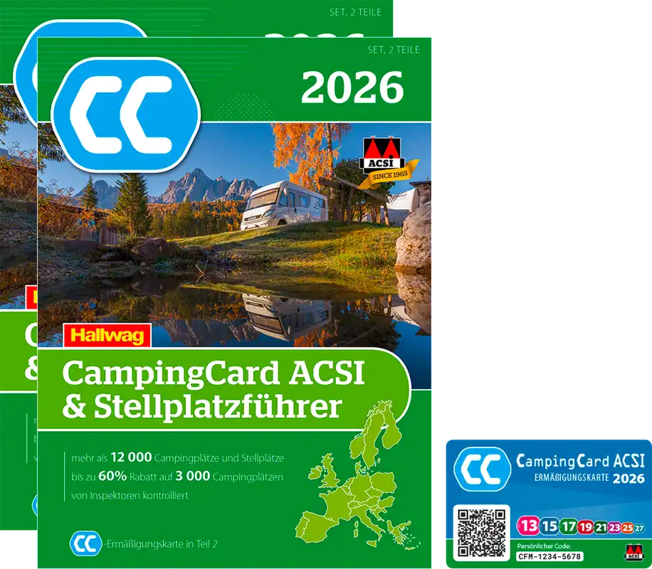 Schneller Versand ACSI Stellplatzführer 2026 mit CampingCard Ermäßigungskarte (Deutsch)
