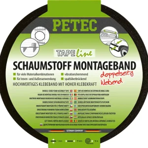 Petec Schaumstoff-Montageband doppelseitiges Klebeband 10 m x 19 mm x 1 mm Neu Im Sortiment