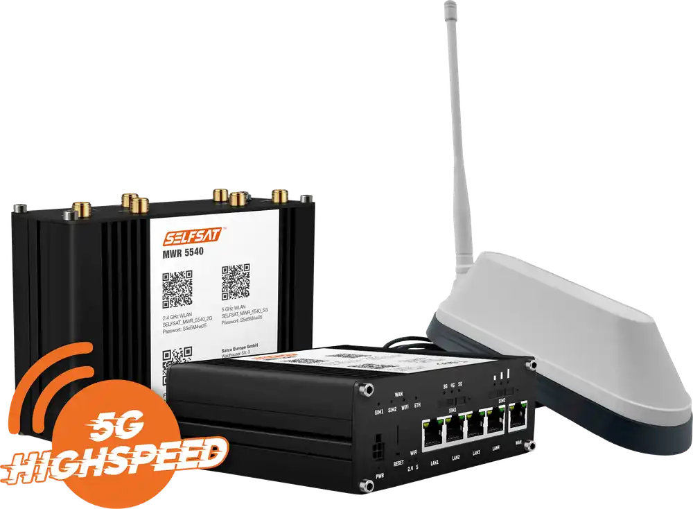 Preis Gesenkt Selfsat MWR 5540 5G Cat 12 WLAN Router mit SHARK 5G Dachantenne bis 2,6 Gbps