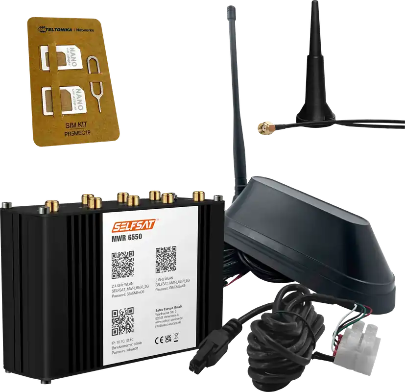 Expressversand Selfsat MWR 6550 5G Cat 19 WiFi 6 WLAN Router mit SHARK 5G Dachantenne bis 3,4 Gbps