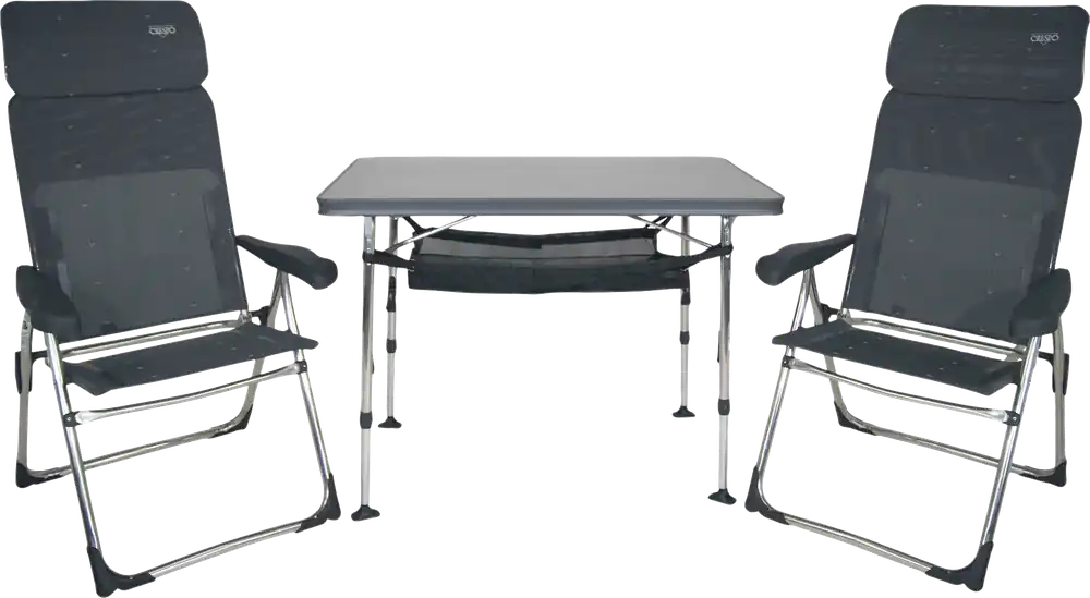 Crespo AL/213-CTM-40 Campingmöbel-Set 3-teilig mit höhenverstellbarem Tisch / 2 Klappstühlen / Tragetasche Garantierte Lieferung
