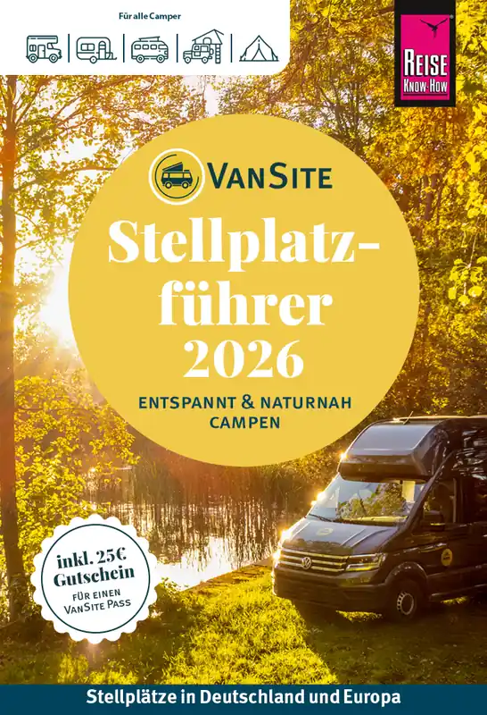 VanSite Stellplatzführer 2026 in Deutschland und Europa inklusive 25 Euro Gutschein deutsch Preiswert