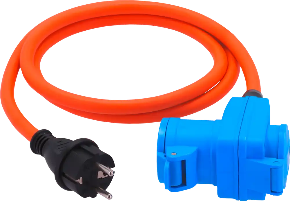 Berger Ultimate Adapterleitung Schutzkontakt-Stecker und Winkelkupplung mit CEE-Kupplung und Schutzkontakt-Kupplung 1,5 m Orange Finale Aktion