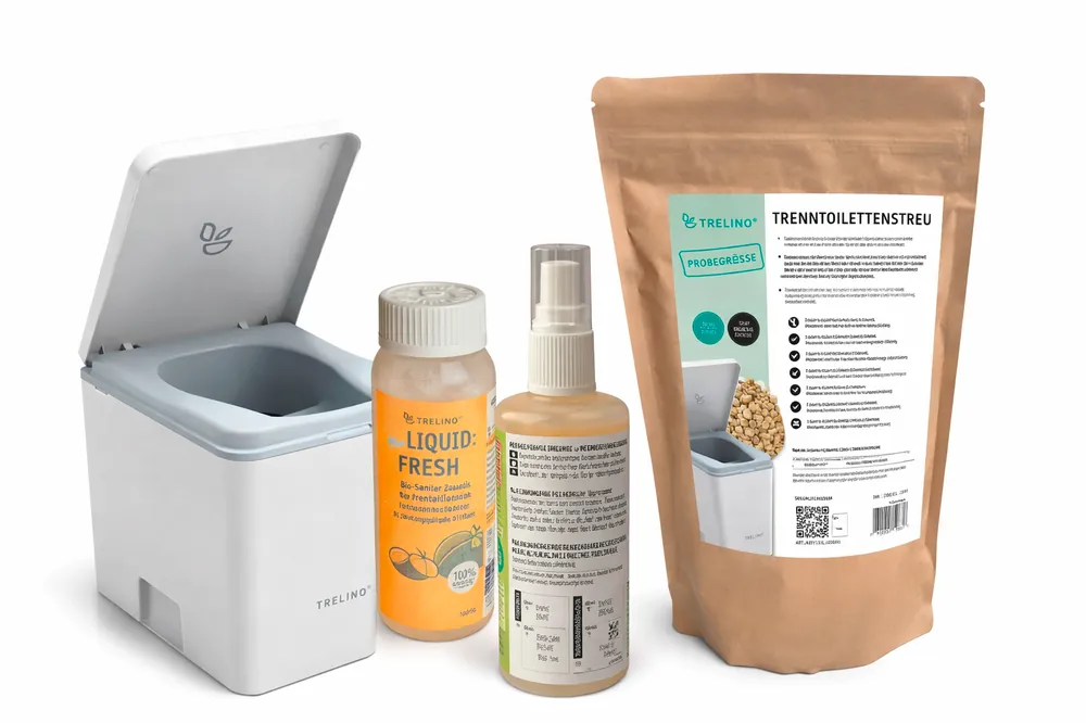 Trelino Evo L Trenntoilette inkl. Holy Shine Bio Active 100 ml / Liquid Fresh 100 ml / Trenntoilettenstreu 1,2 Liter Sonderaktion